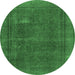 Round Machine Washable Oriental Emerald Green Industrial Area Rugs, wshurb954emgrn