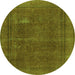 Round Machine Washable Oriental Green Industrial Area Rugs, wshurb954grn