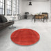 Round Mid-Century Modern Red Oriental Rug in a Office, urb954