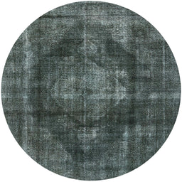 Round Machine Washable Industrial Modern Grayish Turquoise Green Rug, wshurb955