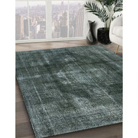 Mid-Century Modern Grayish Turquoise Green Oriental Rug, urb955