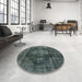 Round Machine Washable Industrial Modern Grayish Turquoise Green Rug in a Office, wshurb955