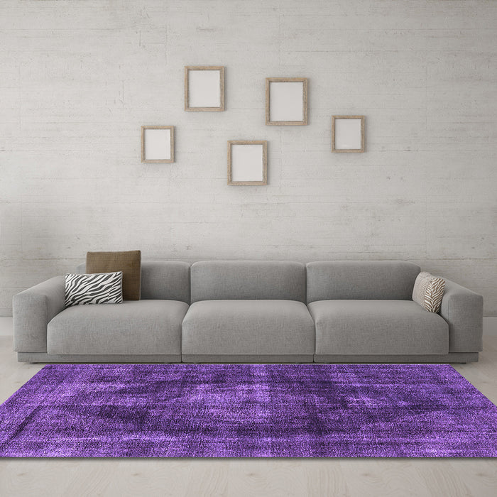 Machine Washable Oriental Purple Industrial Area Rugs in a Living Room, wshurb955pur