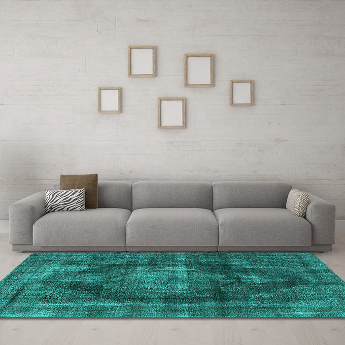 Machine Washable Oriental Turquoise Industrial Area Rugs in a Living Room,, wshurb955turq