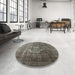 Round Mid-Century Modern Coffee Brown Oriental Rug in a Office, urb956