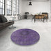 Round Mid-Century Modern Purple Persian Rug in a Office, urb957