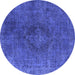 Round Machine Washable Persian Blue Bohemian Rug, wshurb957blu