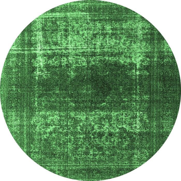 Round Machine Washable Oriental Emerald Green Industrial Area Rugs, wshurb959emgrn