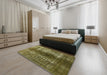 Mid-Century Modern Copper Green Oriental Rug in a Bedroom, urb959