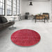 Round Machine Washable Industrial Modern Red Rug in a Office, wshurb960