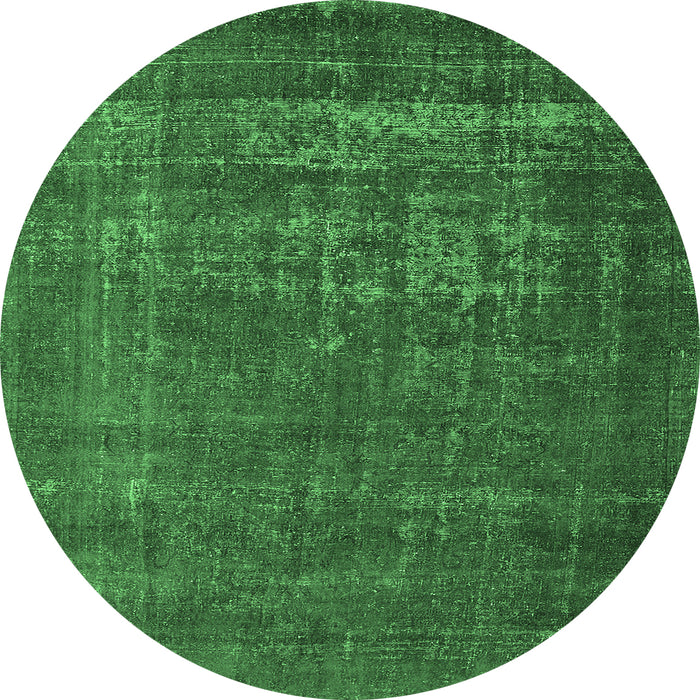 Round Machine Washable Oriental Emerald Green Industrial Area Rugs, wshurb960emgrn