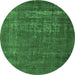 Round Machine Washable Oriental Emerald Green Industrial Area Rugs, wshurb960emgrn