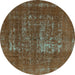 Round Oriental Turquoise Industrial Rug, urb961turq