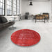 Round Machine Washable Industrial Modern Red Rug in a Office, wshurb961