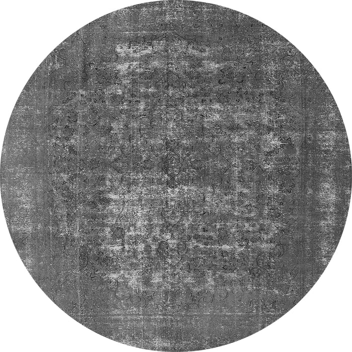 Round Machine Washable Oriental Gray Industrial Rug, wshurb961gry