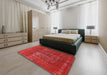 Machine Washable Industrial Modern Red Rug in a Bedroom, wshurb961