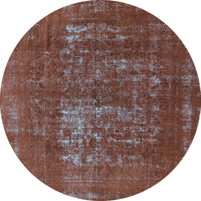 Round Machine Washable Oriental Light Blue Industrial Rug, wshurb961lblu
