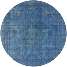 Round Machine Washable Industrial Modern Blue Rug, wshurb962