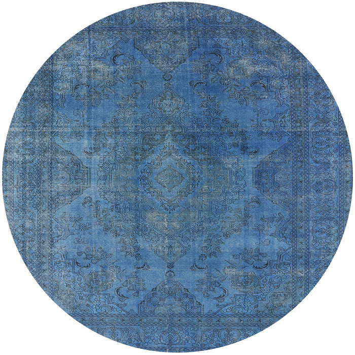 Round Machine Washable Industrial Modern Blue Rug, wshurb962