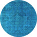 Round Machine Washable Persian Light Blue Bohemian Rug, wshurb962lblu