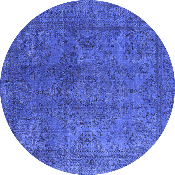 Round Machine Washable Persian Blue Bohemian Rug, wshurb962blu