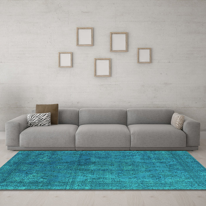 Machine Washable Persian Turquoise Bohemian Area Rugs in a Living Room,, wshurb962turq