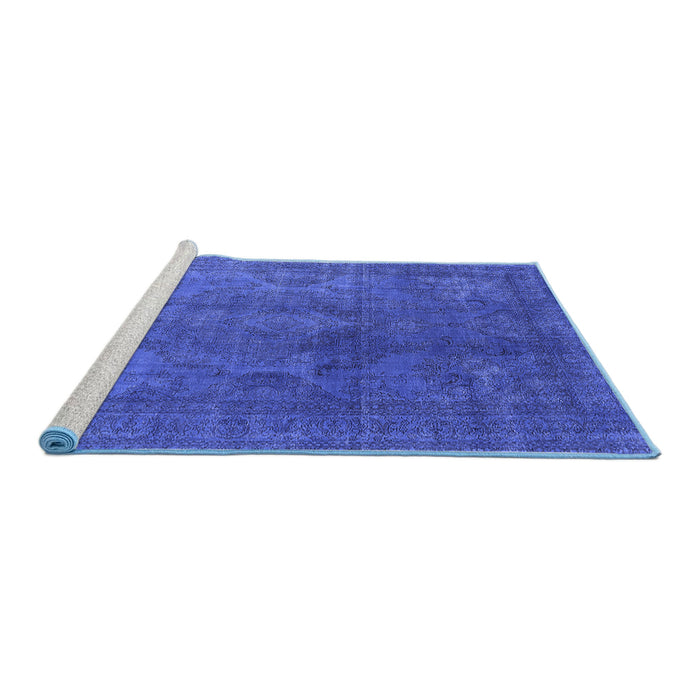 Sideview of Machine Washable Persian Blue Bohemian Rug, wshurb962blu