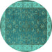 Round Oriental Turquoise Traditional Rug, urb963turq