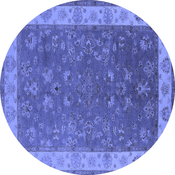 Round Machine Washable Oriental Blue Traditional Rug, wshurb963blu