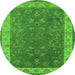 Round Machine Washable Oriental Green Traditional Area Rugs, wshurb963grn