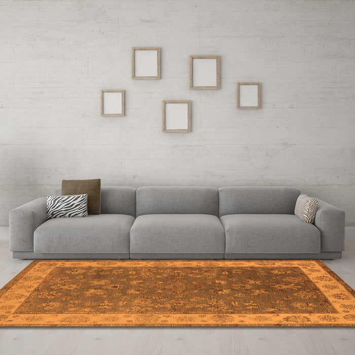 Machine Washable Oriental Orange Traditional Area Rugs in a Living Room, wshurb963org