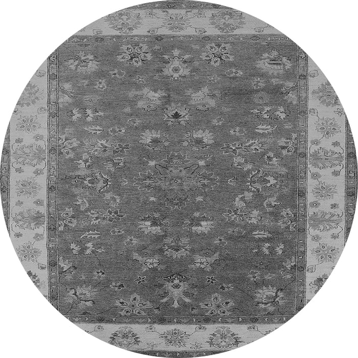 Round Machine Washable Oriental Gray Traditional Rug, wshurb963gry