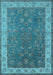 Machine Washable Oriental Light Blue Traditional Rug, wshurb963lblu