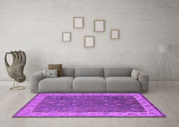 Machine Washable Oriental Purple Traditional Area Rugs in a Living Room, wshurb963pur