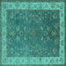 Square Machine Washable Oriental Turquoise Traditional Area Rugs, wshurb963turq