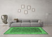 Machine Washable Oriental Emerald Green Traditional Area Rugs in a Living Room,, wshurb963emgrn