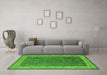 Machine Washable Oriental Green Traditional Area Rugs in a Living Room,, wshurb963grn