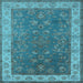 Square Machine Washable Oriental Light Blue Traditional Rug, wshurb963lblu