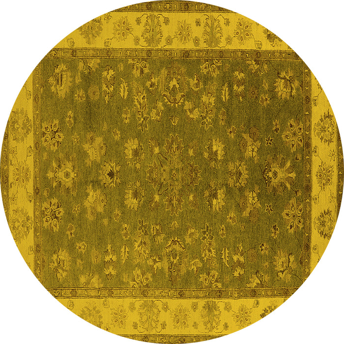 Round Machine Washable Oriental Yellow Traditional Rug, wshurb963yw