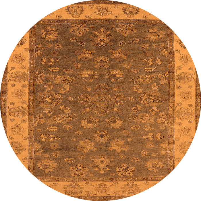 Round Machine Washable Oriental Orange Traditional Area Rugs, wshurb963org