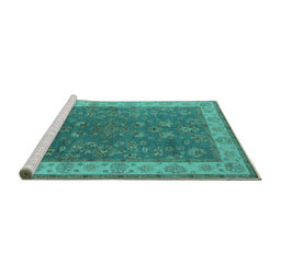 Sideview of Machine Washable Oriental Turquoise Traditional Area Rugs, wshurb963turq