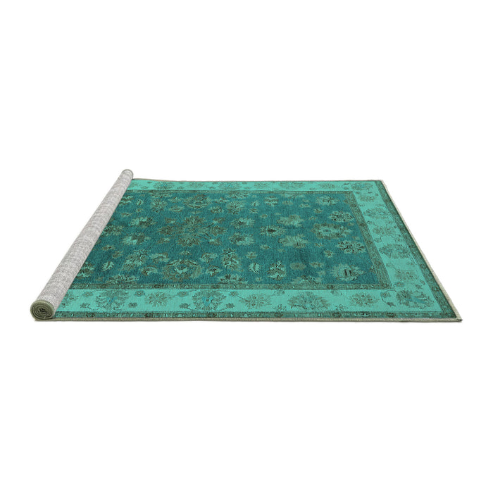 Sideview of Machine Washable Oriental Turquoise Traditional Area Rugs, wshurb963turq