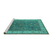 Sideview of Machine Washable Oriental Turquoise Traditional Area Rugs, wshurb963turq