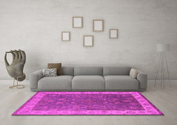 Machine Washable Oriental Pink Traditional Rug in a Living Room, wshurb963pnk