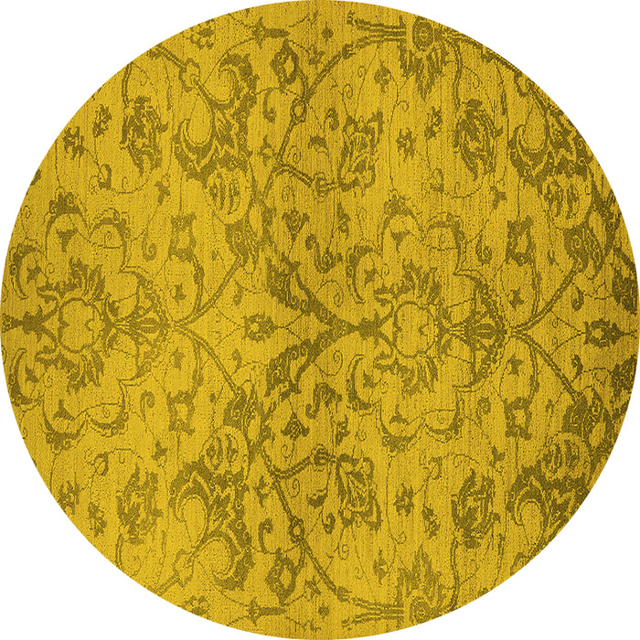 Round Machine Washable Oriental Yellow Industrial Rug, wshurb964yw