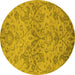 Round Machine Washable Oriental Yellow Industrial Rug, wshurb964yw