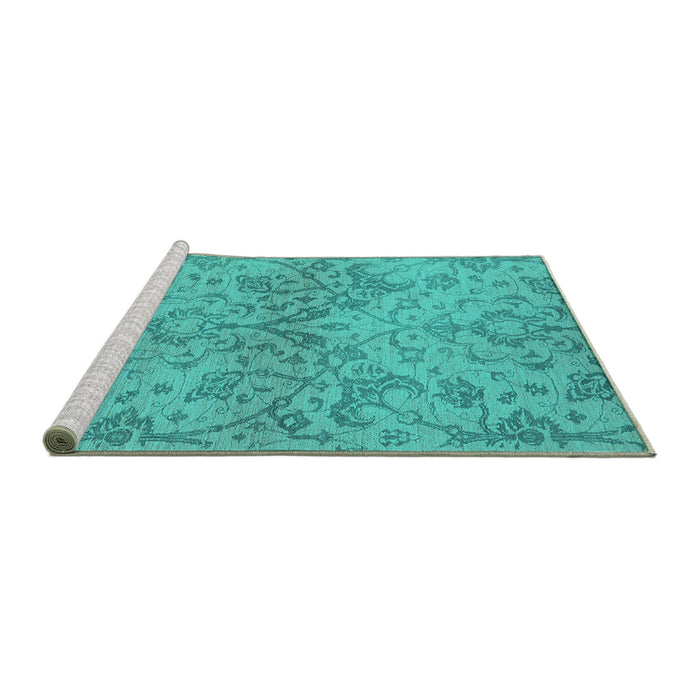 Sideview of Machine Washable Oriental Turquoise Industrial Area Rugs, wshurb964turq