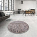 Round Mid-Century Modern Silver Pink Oriental Rug in a Office, urb964