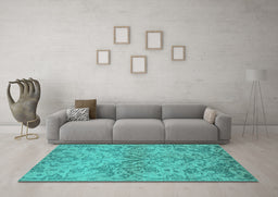 Machine Washable Oriental Turquoise Industrial Area Rugs in a Living Room,, wshurb964turq
