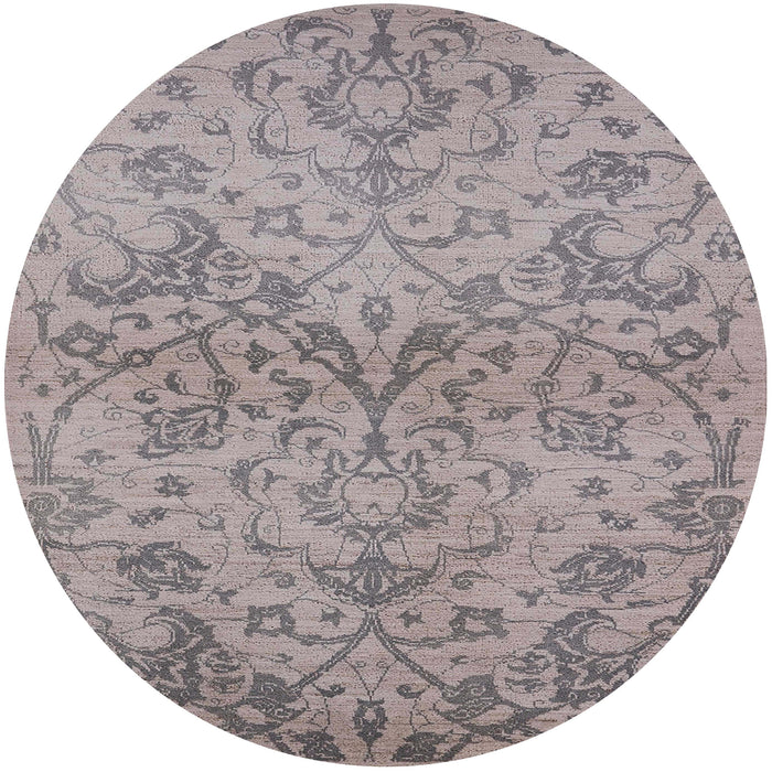 Round Machine Washable Industrial Modern Silver Pink Rug, wshurb964